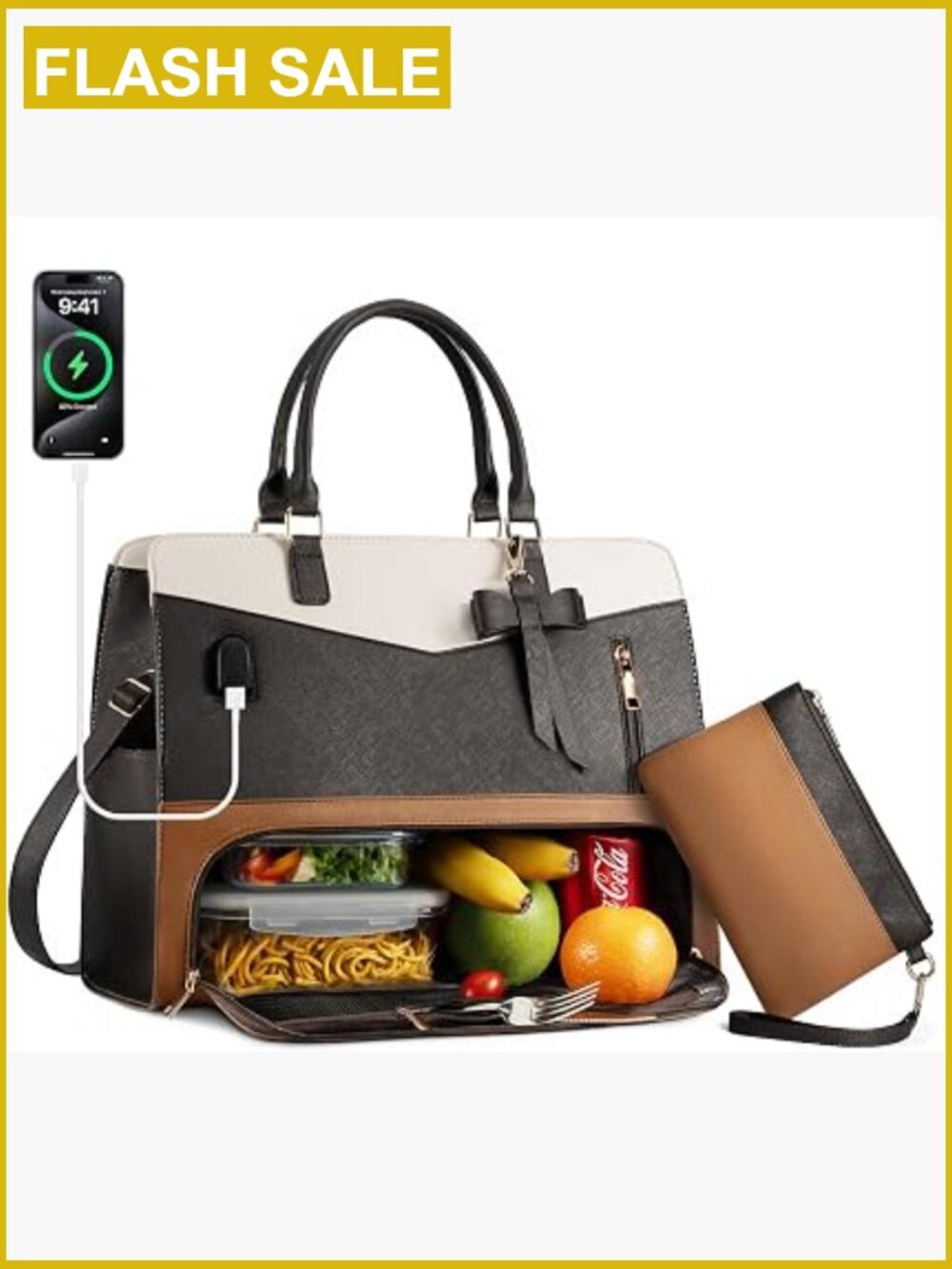 Lunch Tote Bag for Work with Insulated Compartment 2-in-1 Laptop Bag Purse